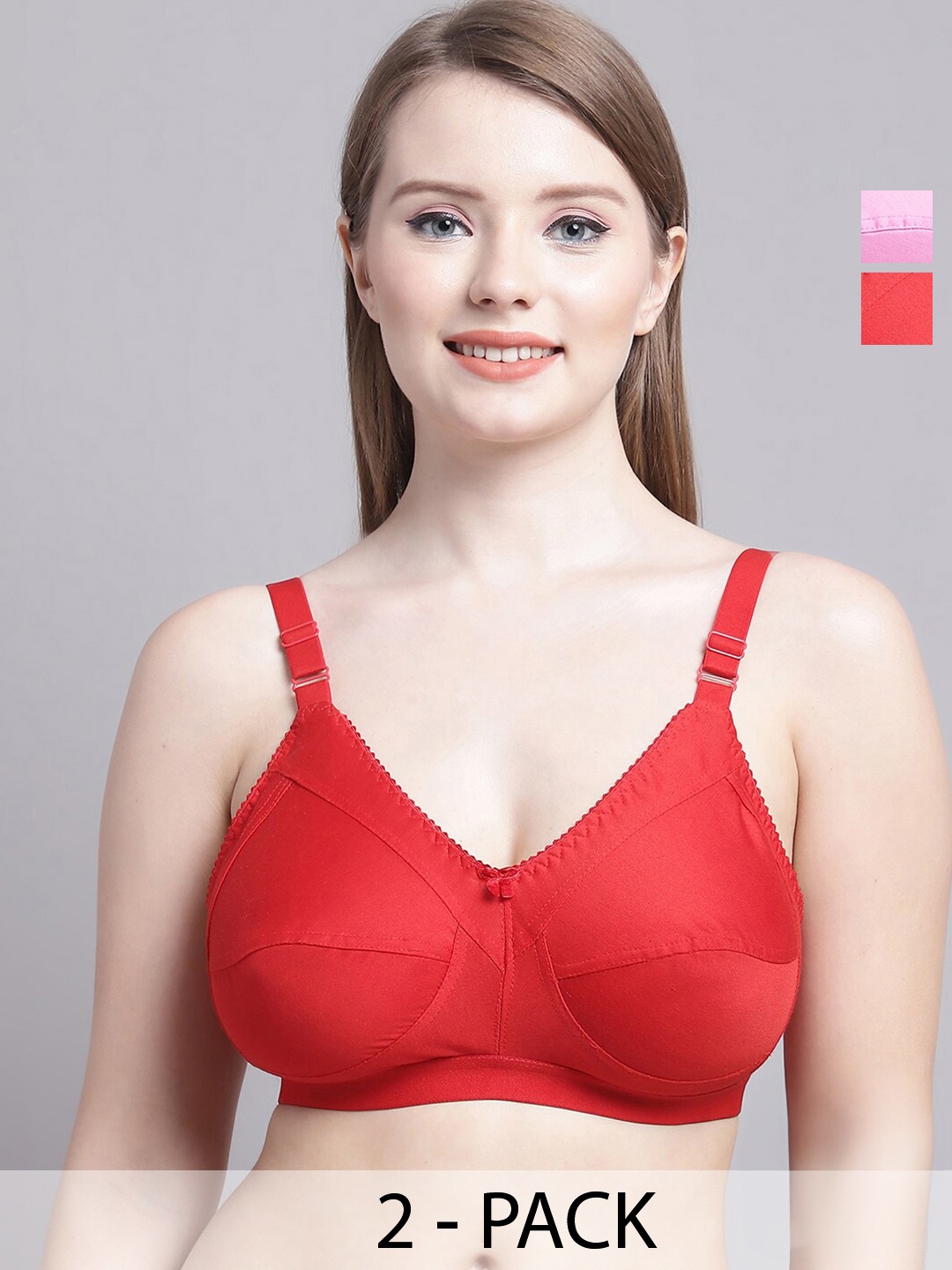 

GRACIT Pack Of 2 Non Padded Medium Coverage T-shirt Bras With All Day Comfort, Red
