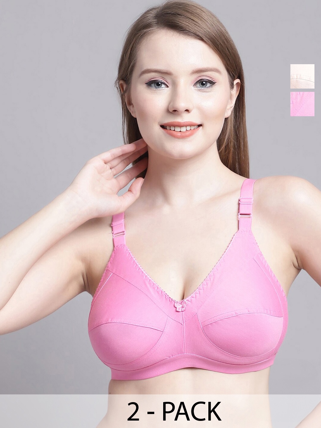 

GRACIT Pack of 2 Medium Coverage T-shirt Bra, Pink