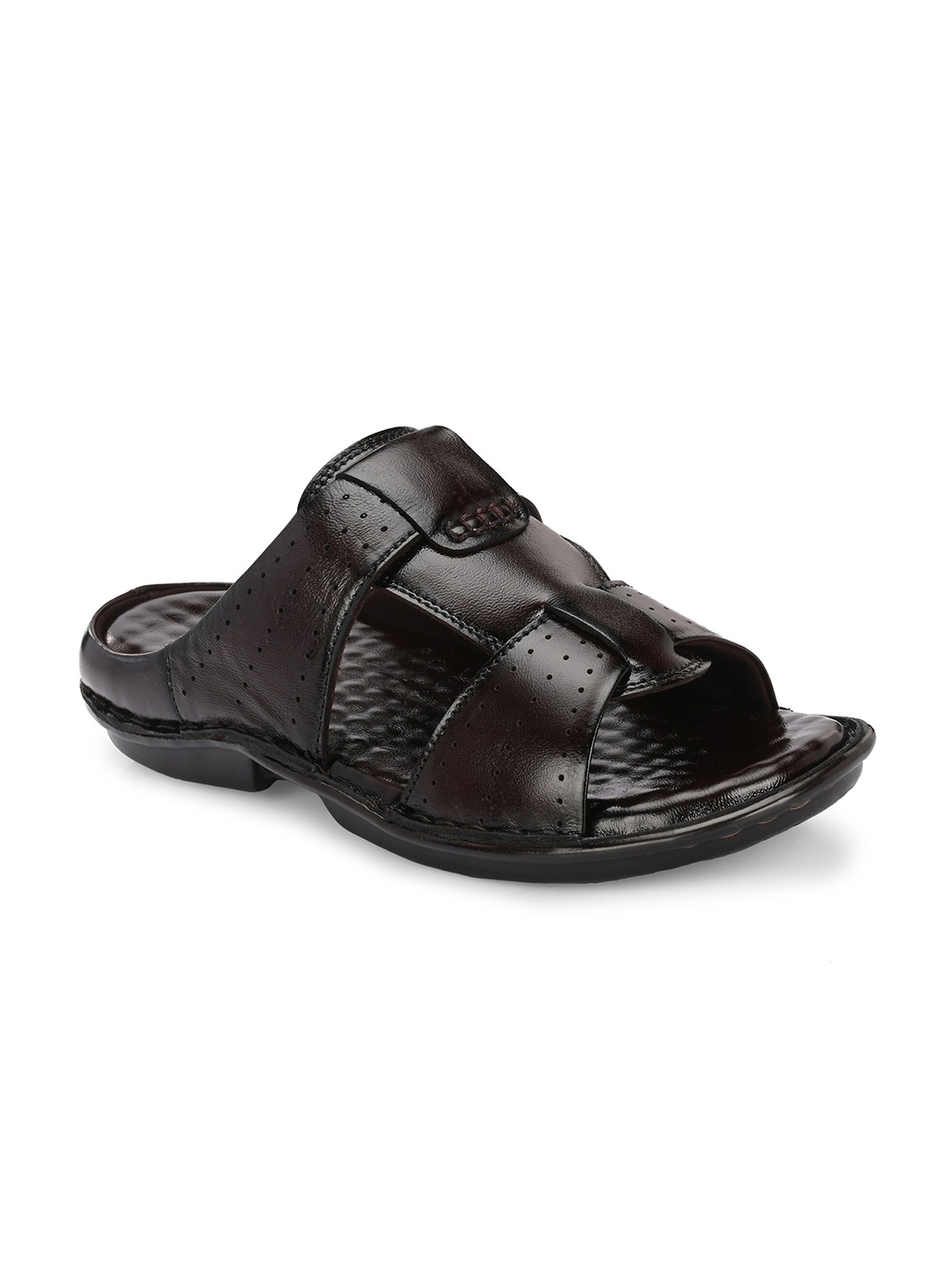 

Azzaro Black Men Textured Leather Comfort Sandals, Brown