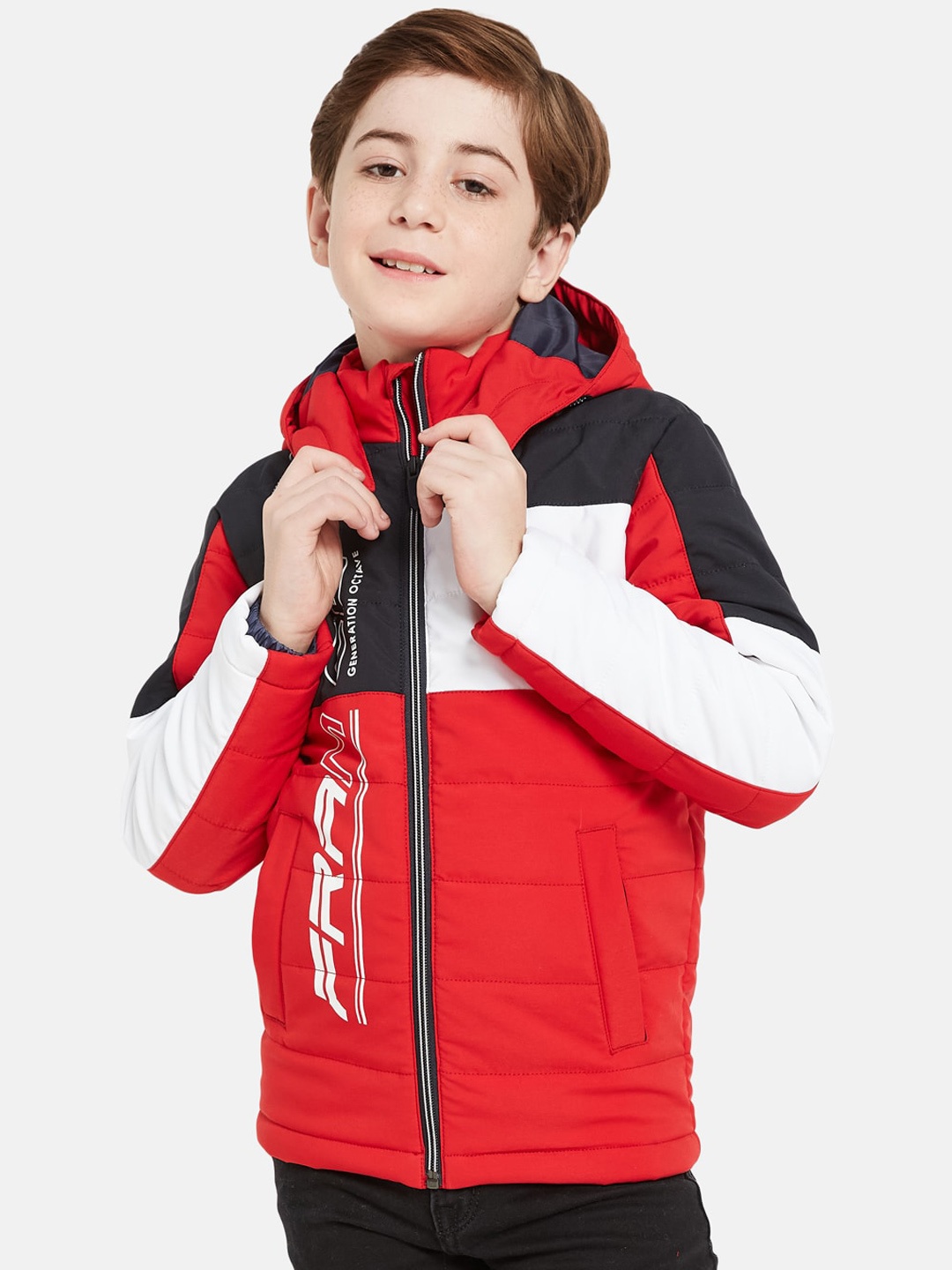 

Octave Boys Colourblocked Hooded Puffer Jacket, Red