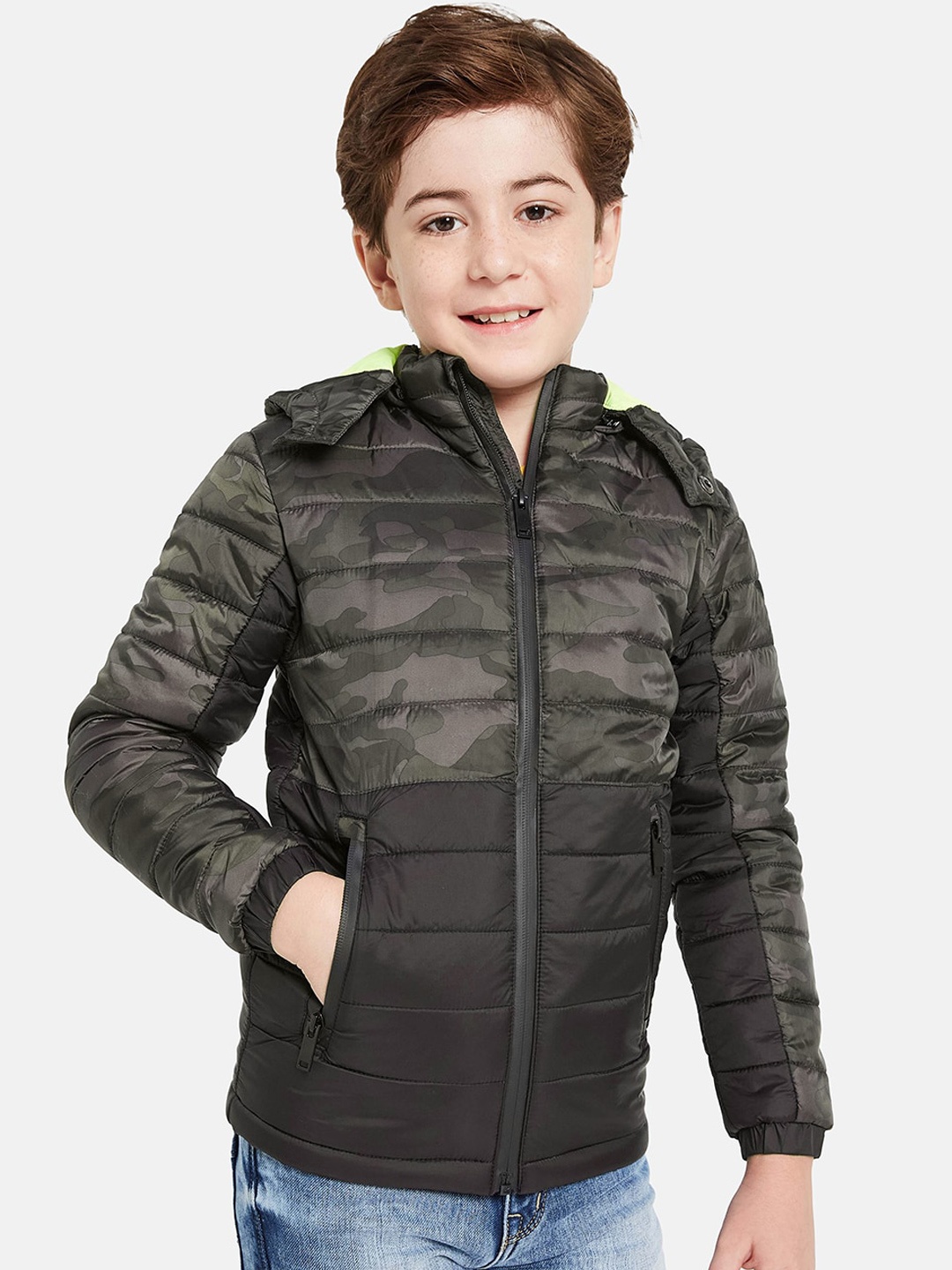 

Octave Boys Camouflage Hooded Puffer Jacket, Charcoal