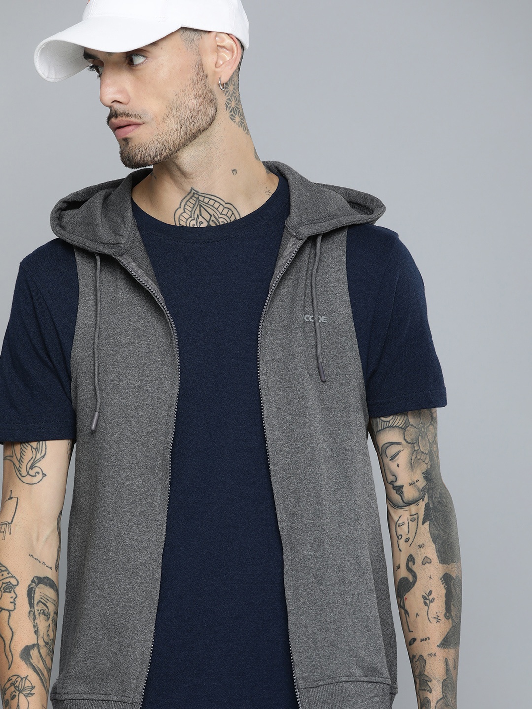 

R.Code by The Roadster Life Co. Men Hooded Sweatshirt, Charcoal
