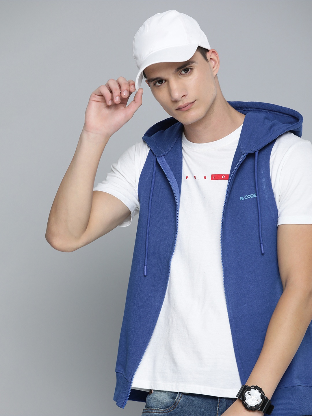 

R.Code by The Roadster Life Co. Men Hooded Sweatshirt, Blue