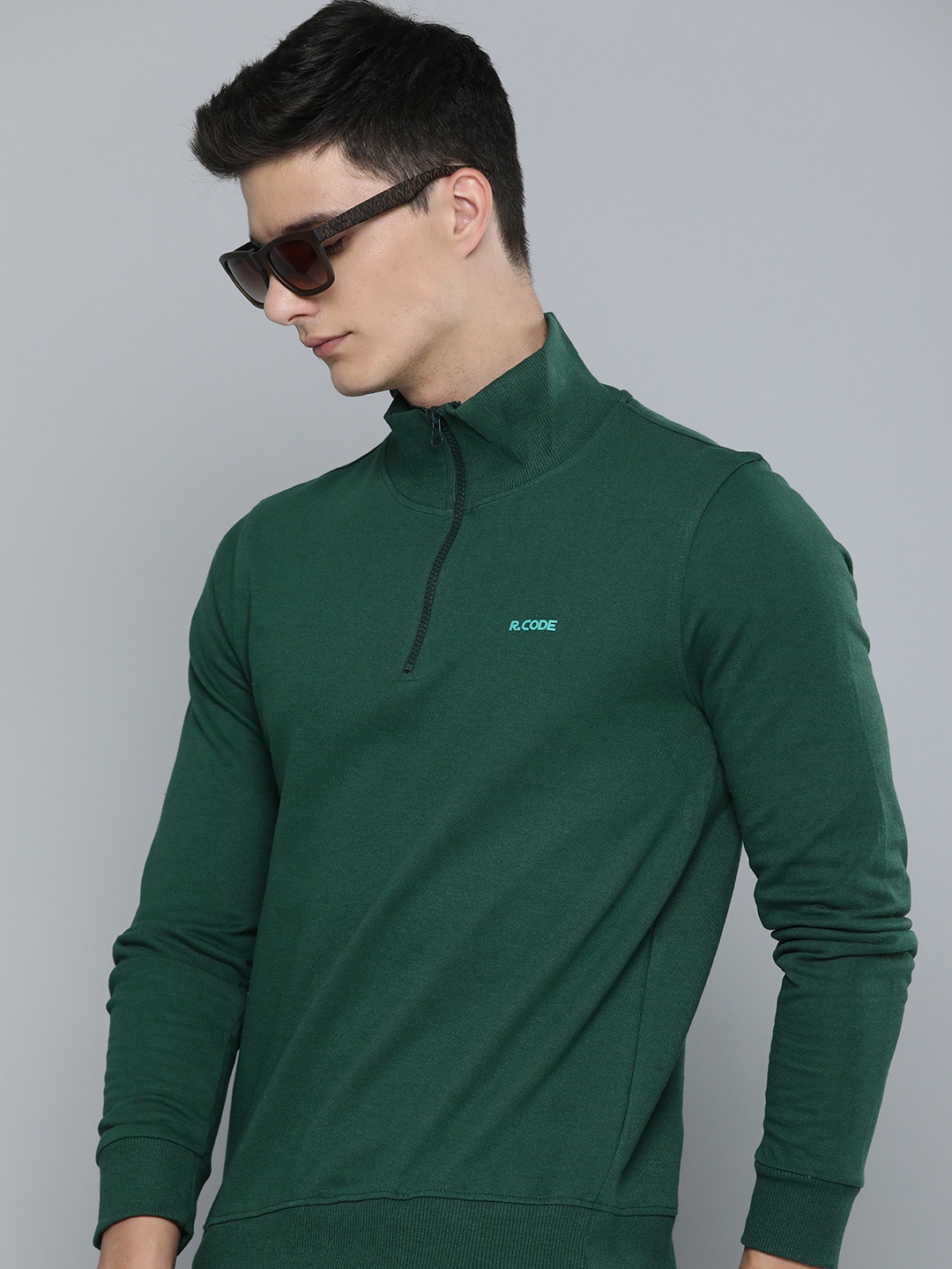 

R.Code by The Roadster Life Co. Men High Neck Sweatshirt, Green