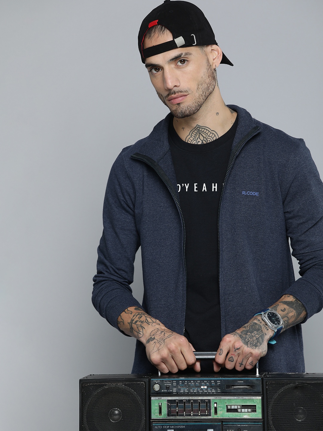 

R.Code by The Roadster Life Co. Men High Neck Sweatshirt, Navy blue