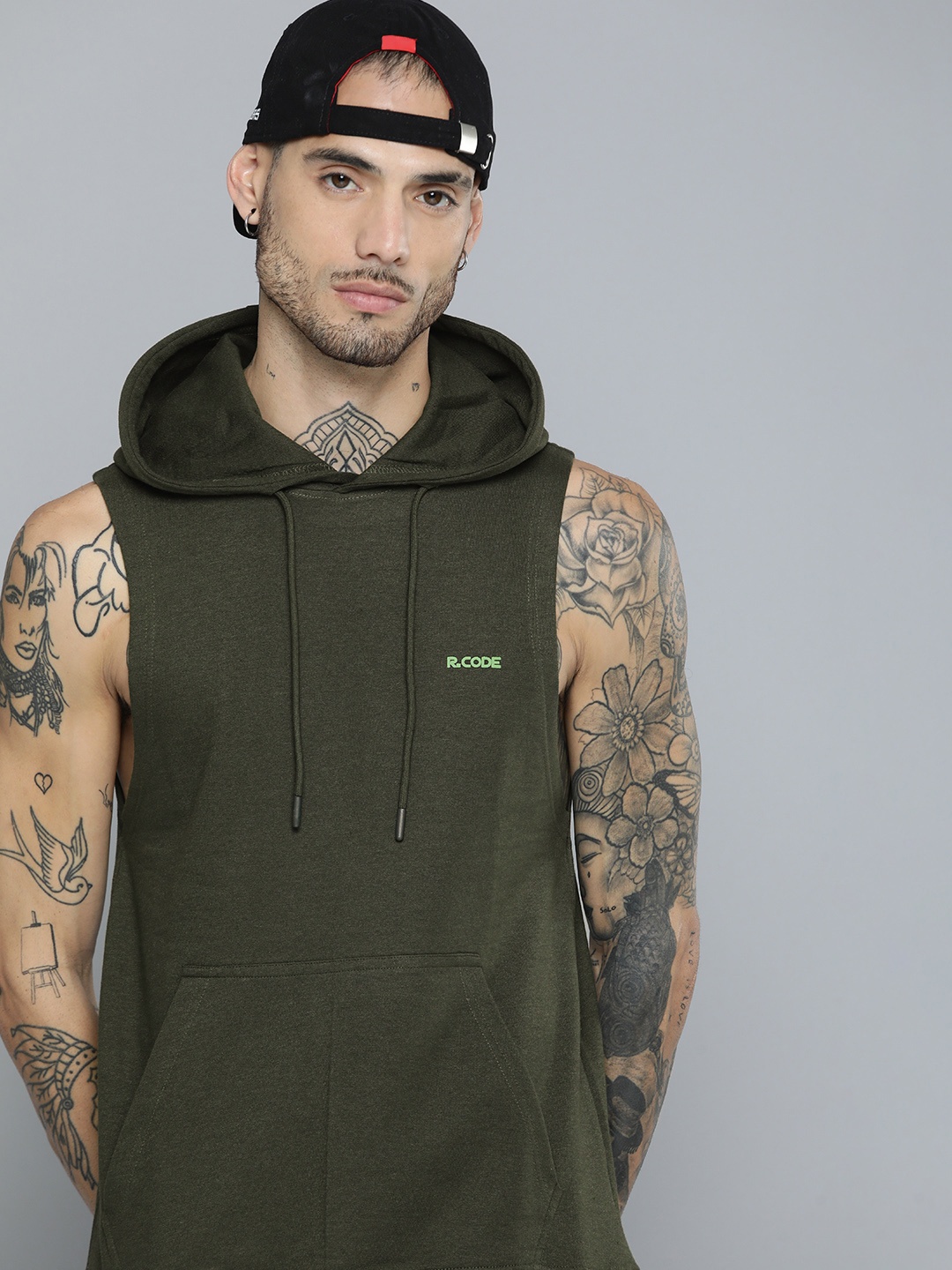 

R.Code by The Roadster Life Co. Men Hooded Sweatshirt, Olive