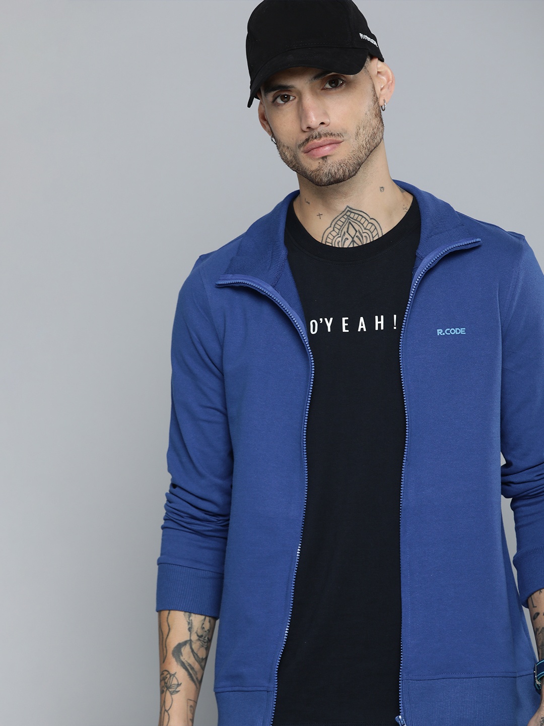 

R.Code by The Roadster Life Co. Men High Neck Sweatshirt, Blue
