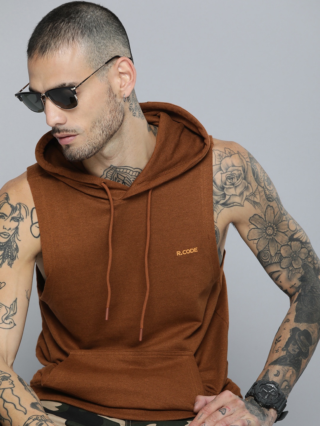 

R.Code by The Roadster Life Co. Men Hooded Sweatshirt, Tan