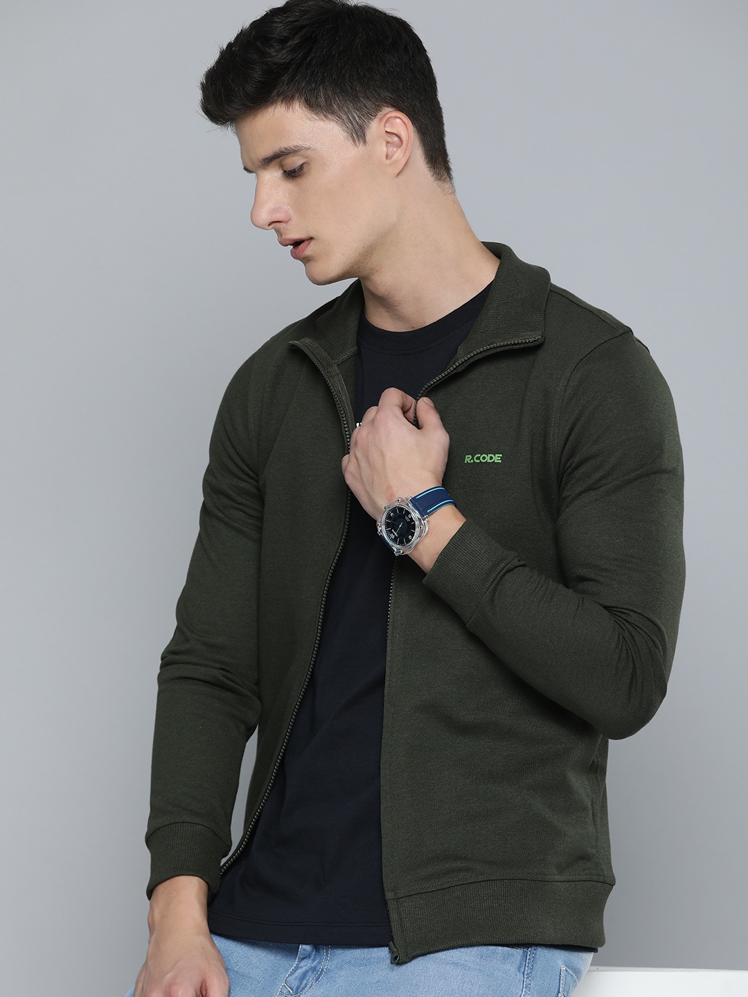 

R.Code by The Roadster Life Co. Men High Neck Sweatshirt, Olive