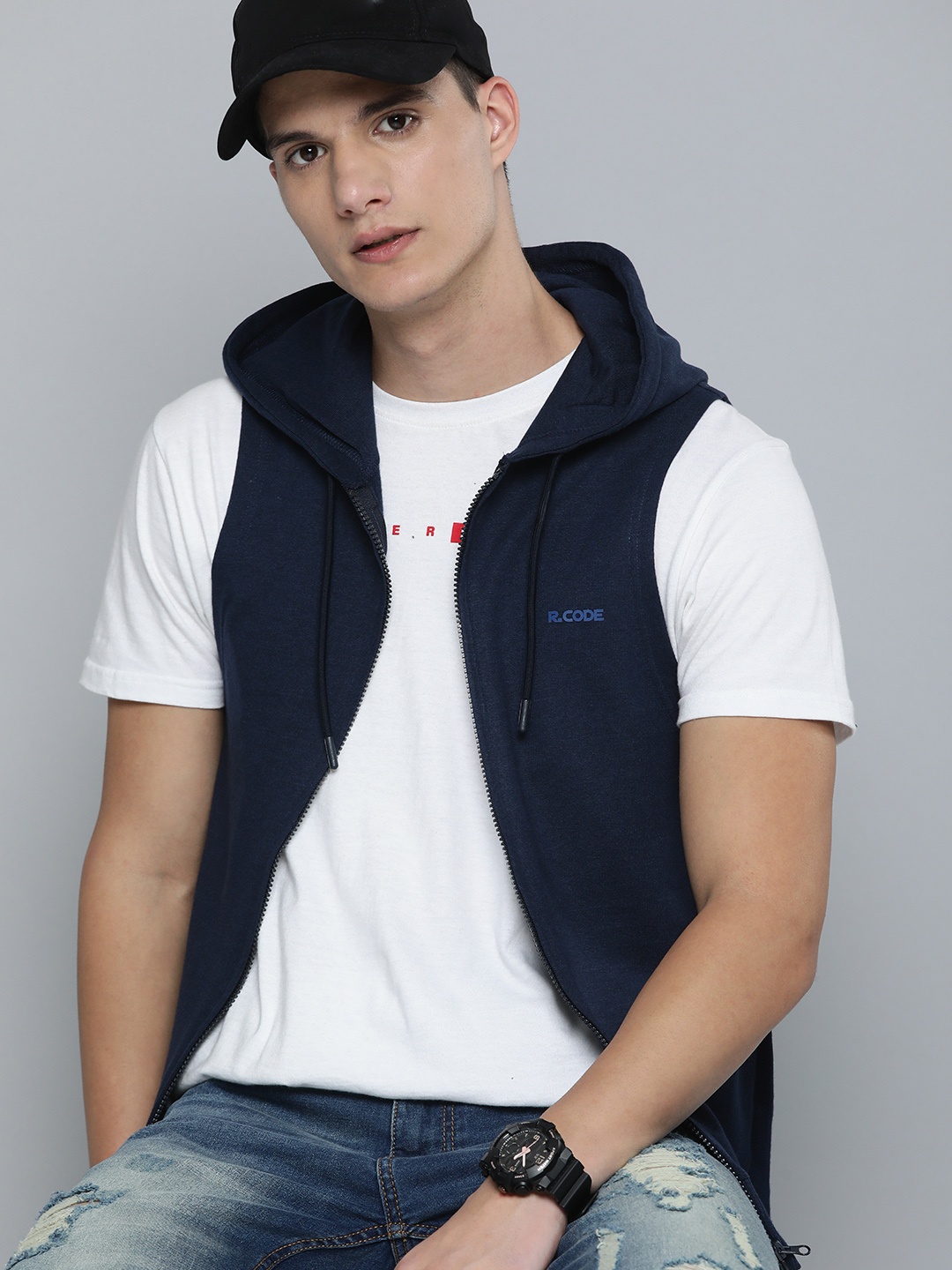 

R.Code by The Roadster Life Co. Men Hooded Sweatshirt, Navy blue