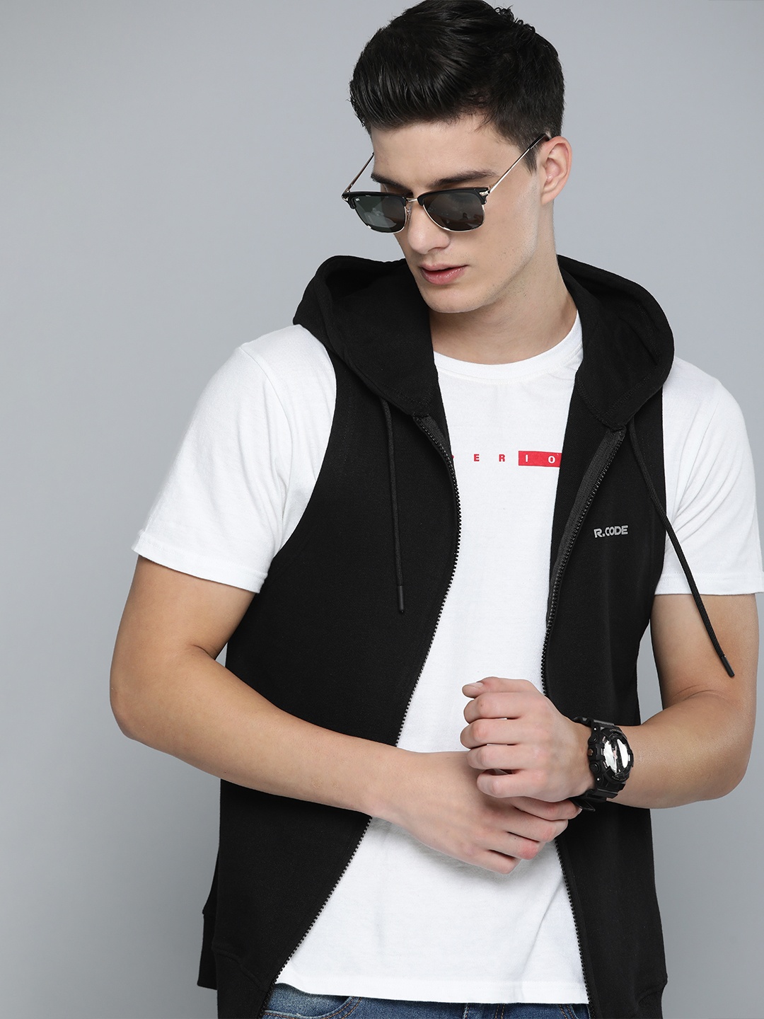 

R.Code by The Roadster Life Co. Men Hooded Sweatshirt, Black