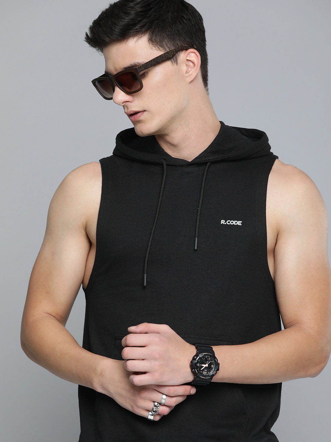

R.Code by The Roadster Life Co. Men Hooded Sweatshirt, Black