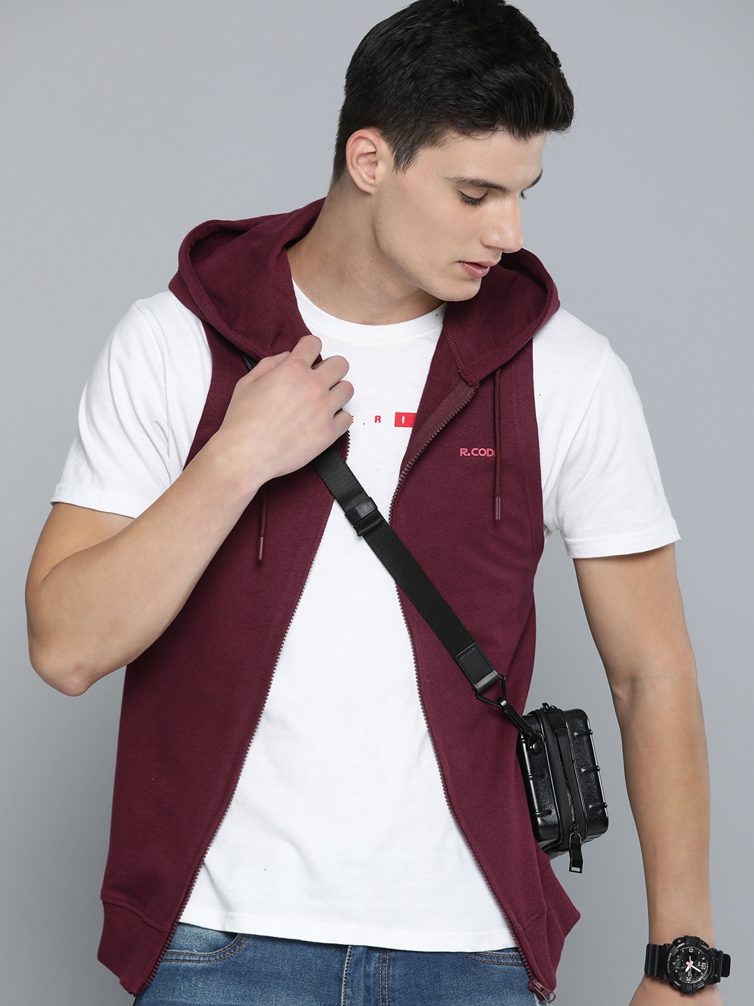 

R.Code by The Roadster Life Co. Men Hooded Sweatshirt, Burgundy