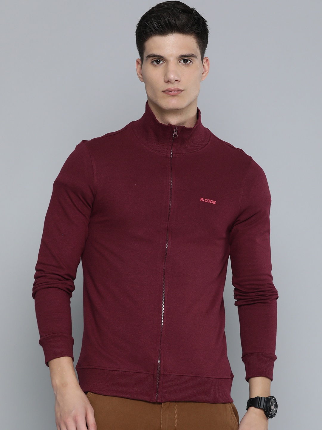 

R.Code by The Roadster Life Co. Men High Neck Sweatshirt, Maroon