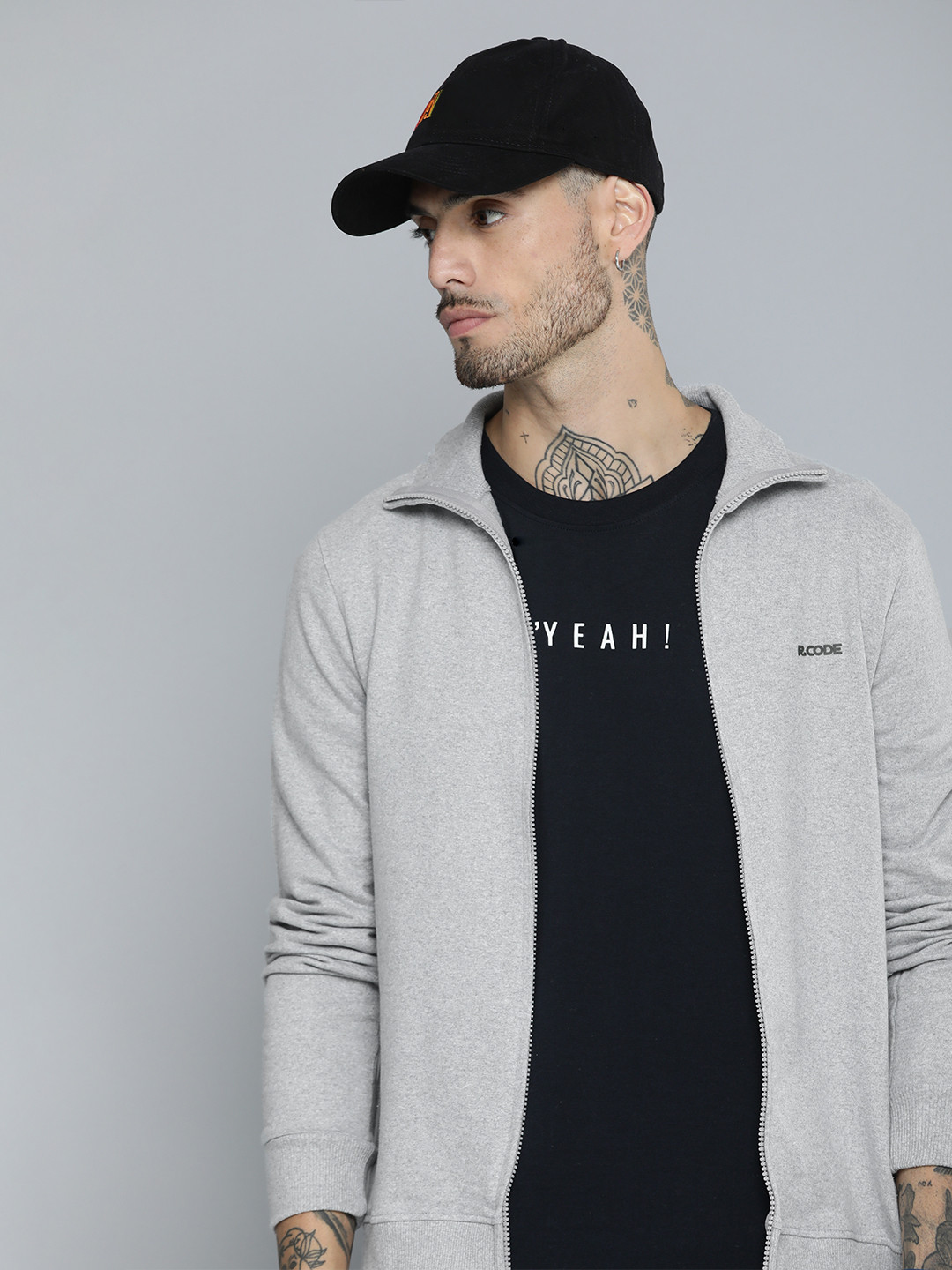 

R.Code by The Roadster Life Co. Men High Neck Sweatshirt, Grey melange
