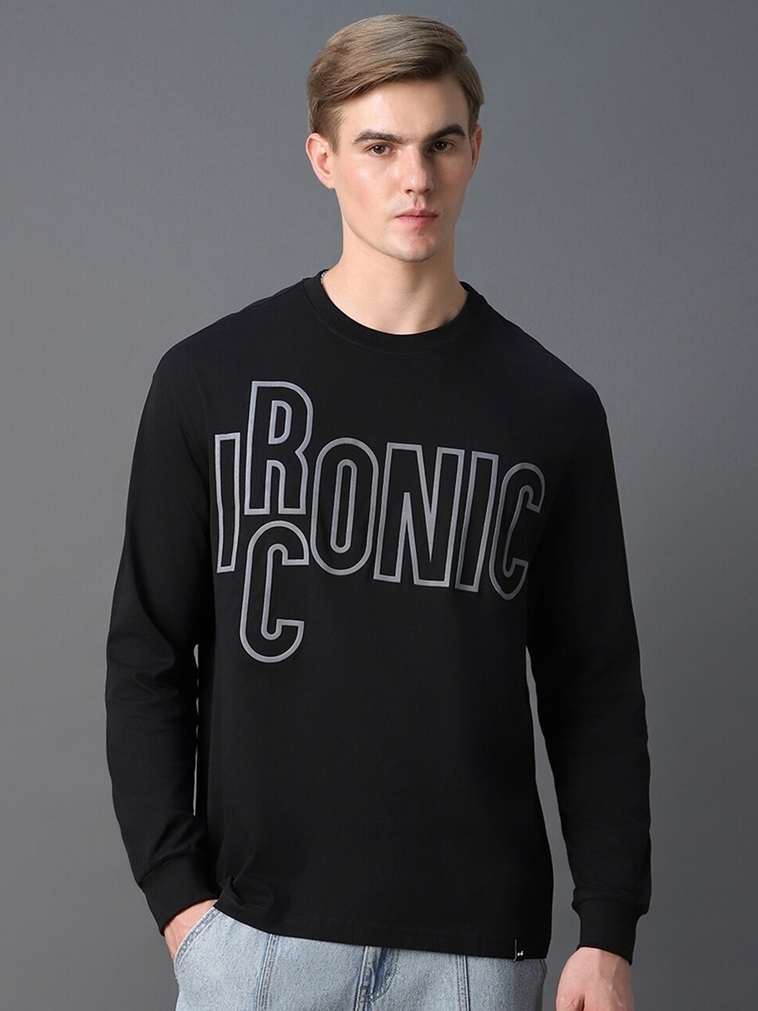 

Bewakoof Typography Printed Oversized Cotton T-shirt, Black