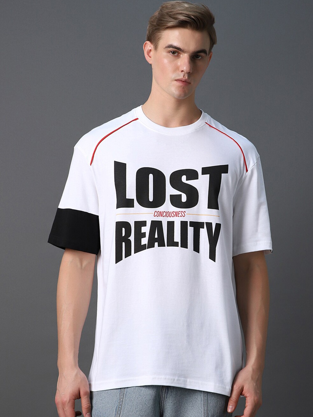 

Bewakoof Typography Printed Oversized Cotton T-shirt, White