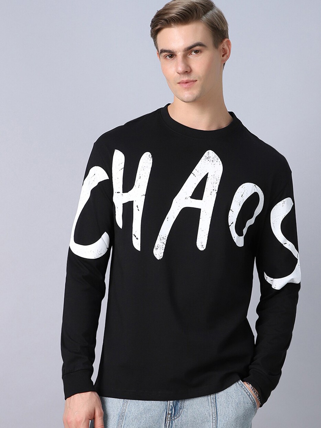 

Bewakoof Chaos Typography Oversized T-shirt, Black