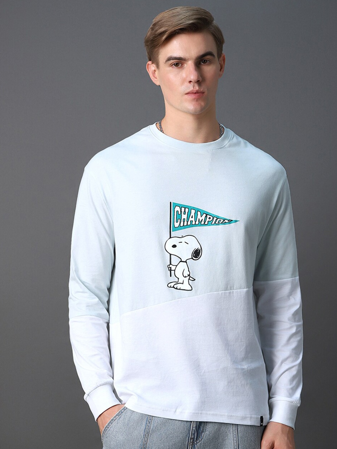

Bewakoof Official Peanuts Merchandise Block Oversized T-shirt, Blue