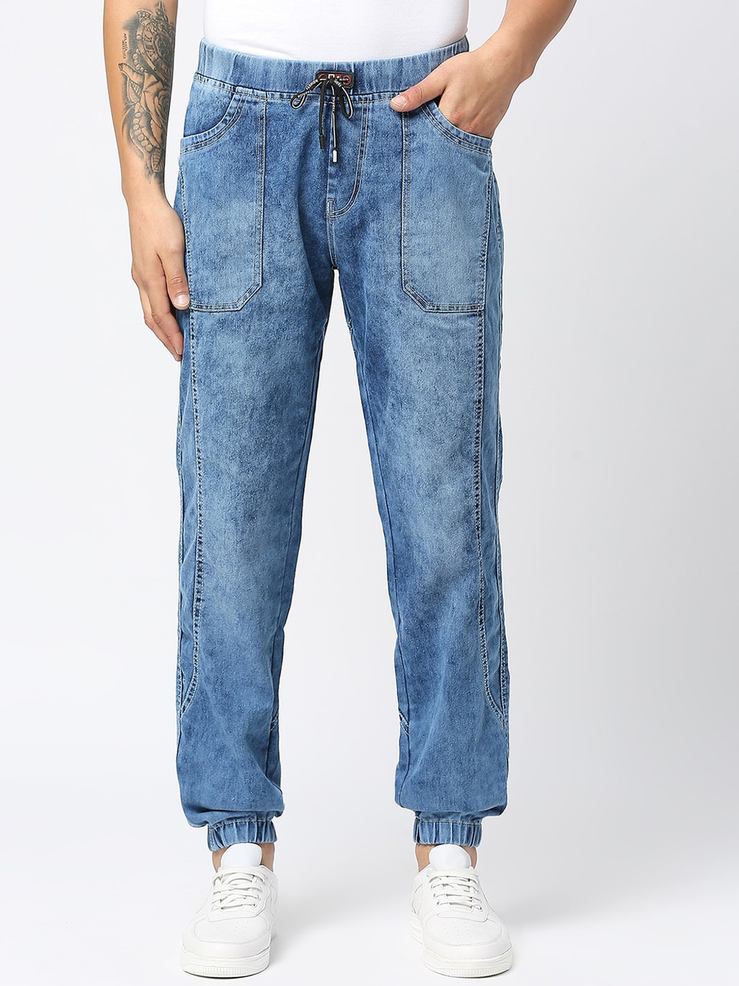 

HJ HASASI Men Heavy Fade Stretchable Denim Jogger, Blue