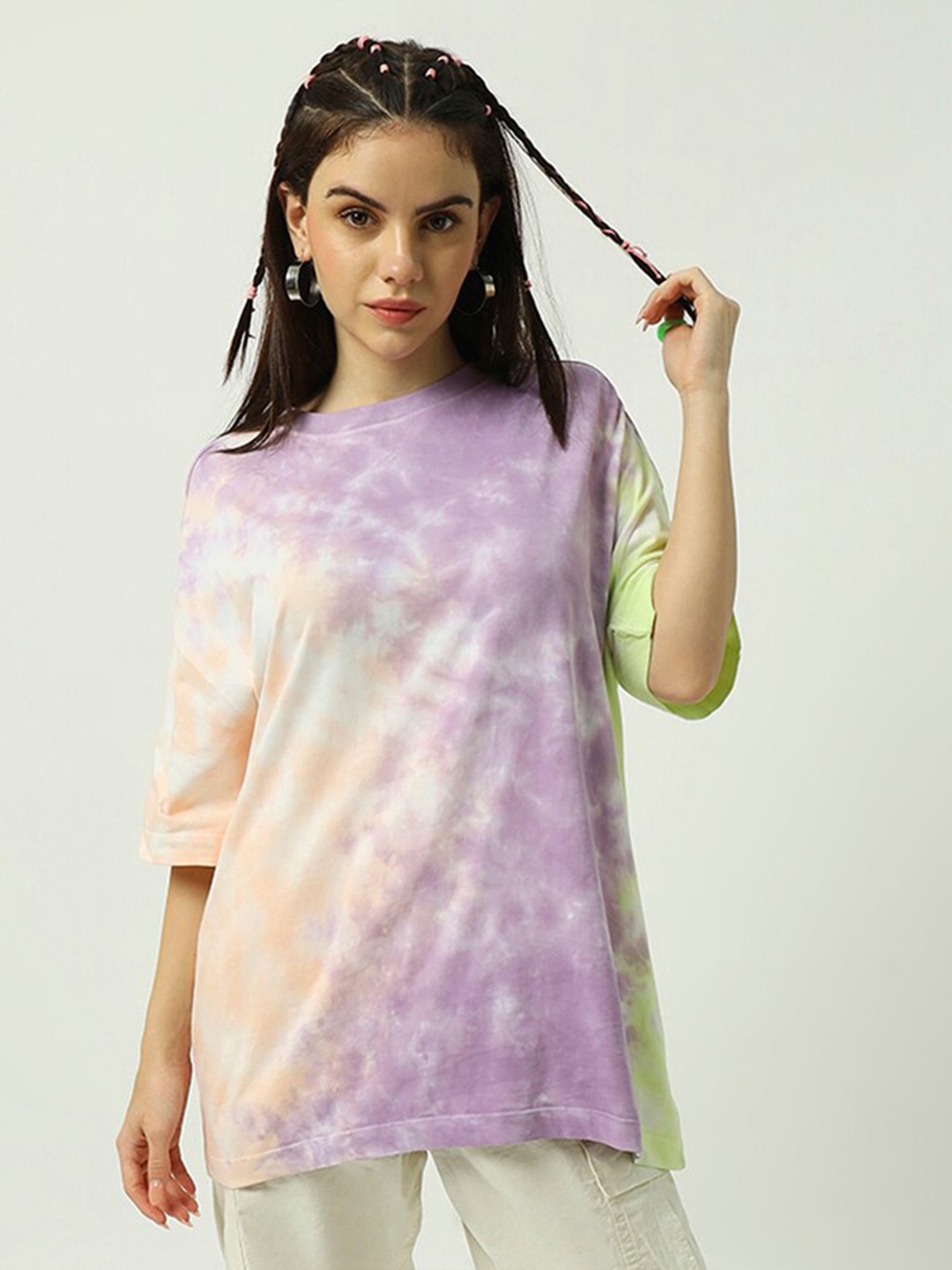 

Bewakoof Tie & Dye Oversized T-shirt, Lavender