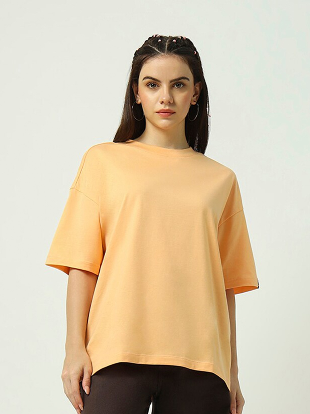 

Bewakoof Round Neck Drop-Shoulder Cotton T-shirt, Orange