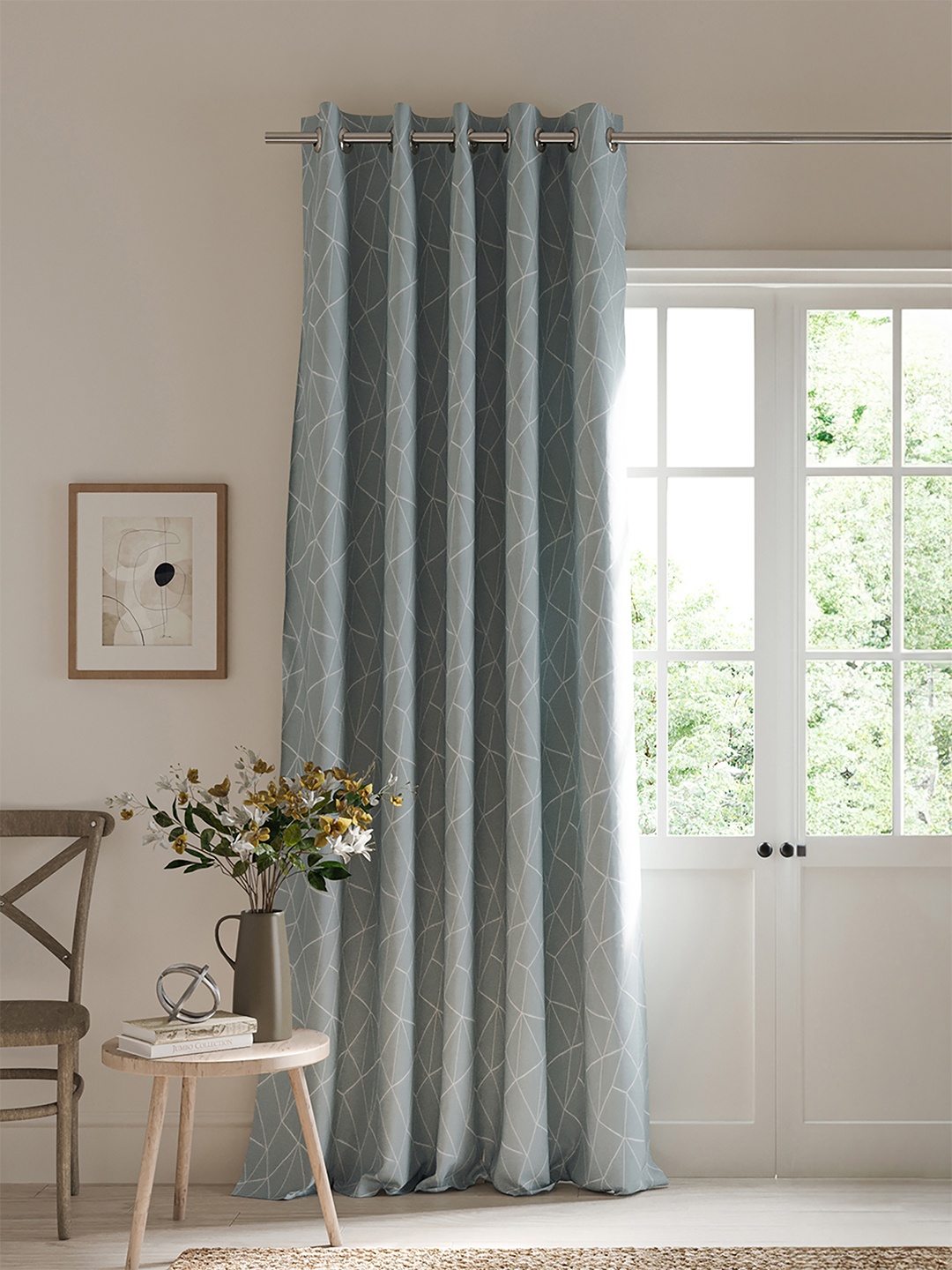 

DDecor Blue White Abstract Room Darkening Long Door Curtain