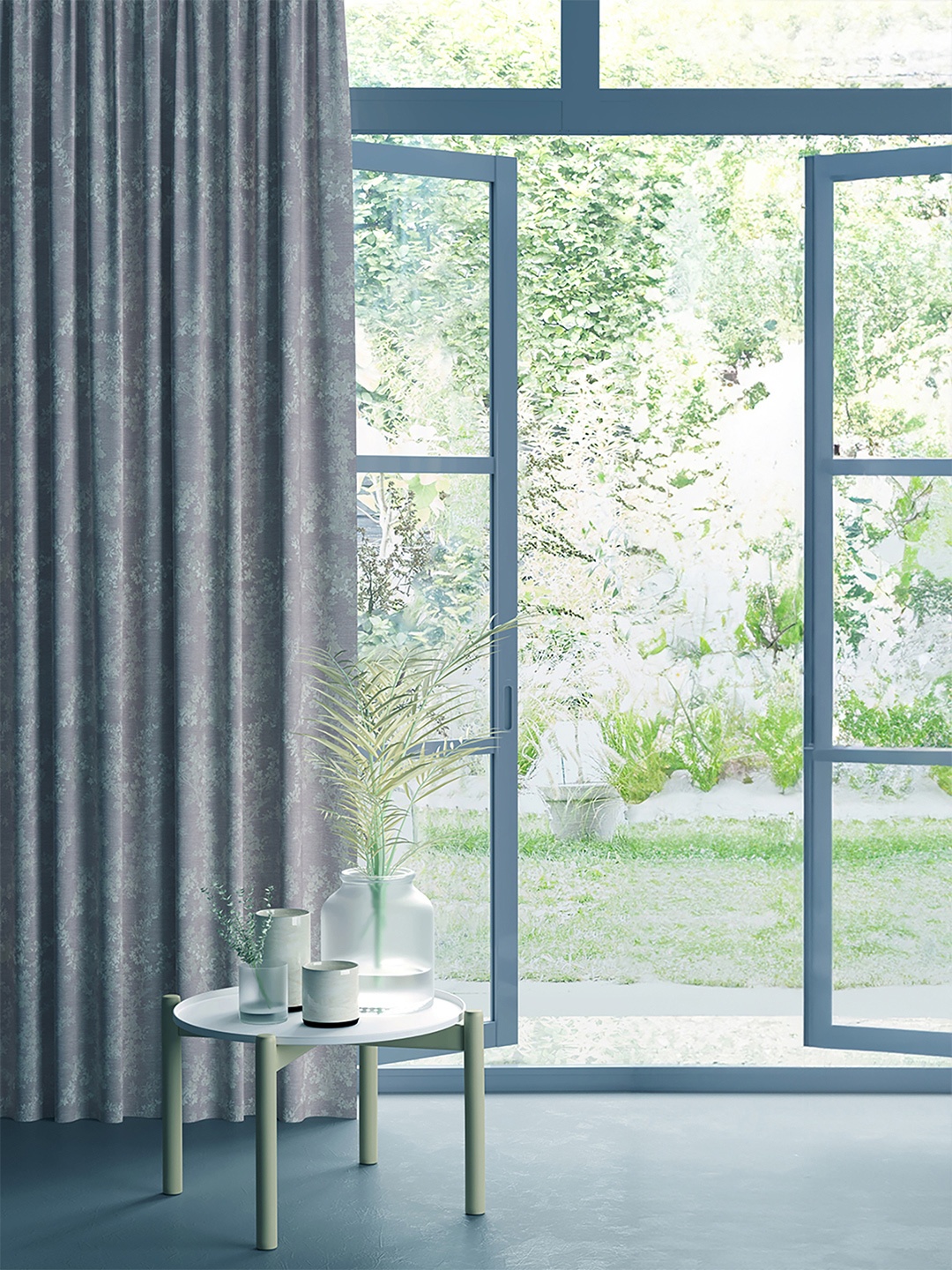 DDecor Mauve Off White Floral Room Darkening Door Curtain