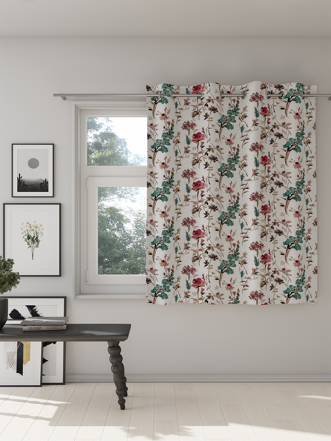 DDecor White Red Floral Room Darkening Window Curtain