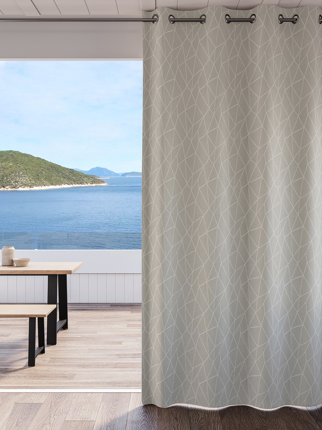 DDecor Beige White Geometric Room Darkening Door Curtain