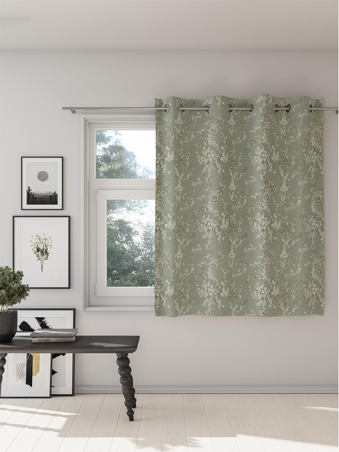 DDecor Sea Green & White Floral Room Darkening Window