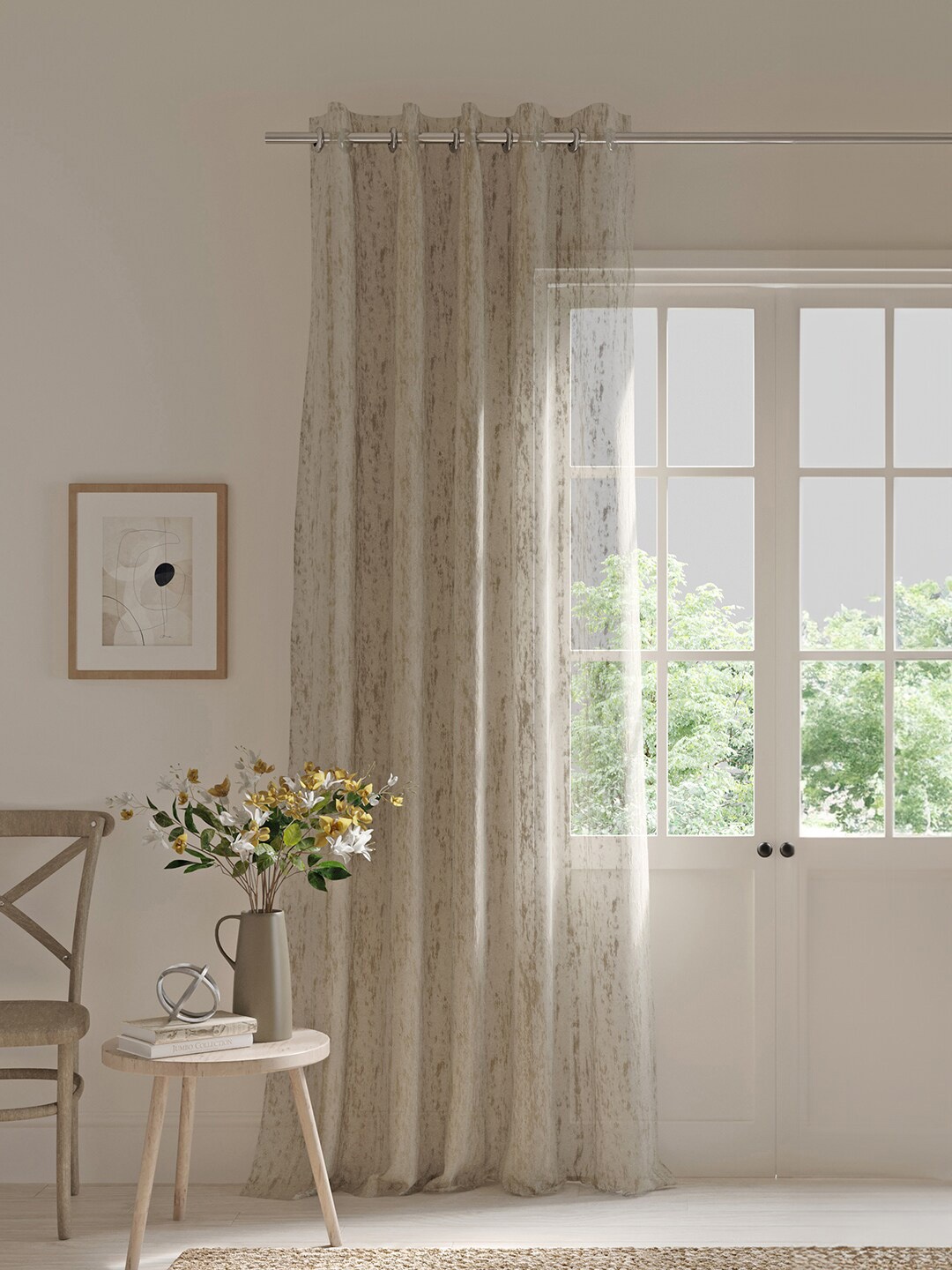

DDecor Taupe & White Abstract Sheer Door Curtain