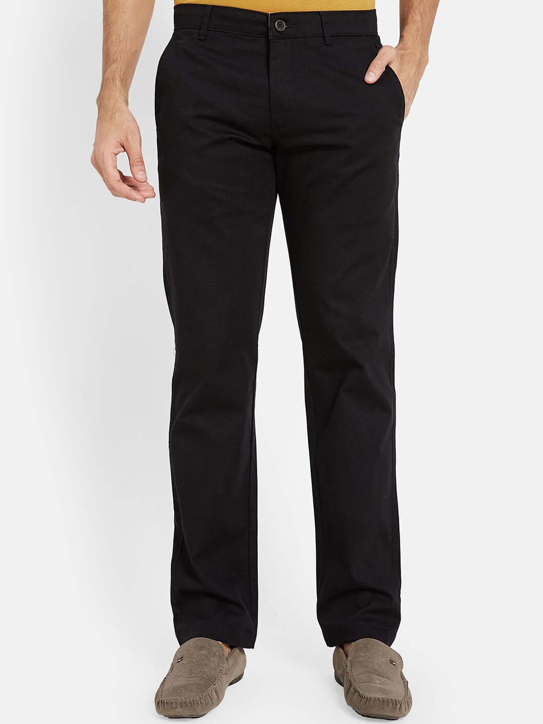 

Octave Men Mid-Rise Flat-Front Cotton Chinos Trousers, Black