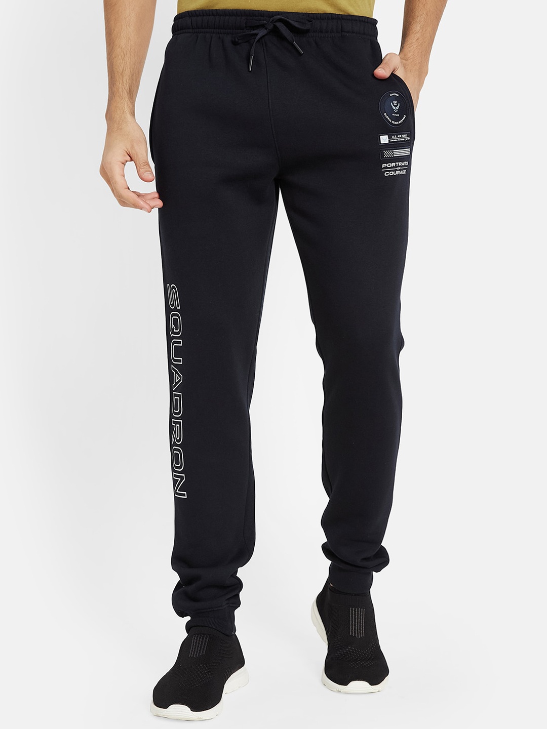 

Octave Men Mid Rise Typography Printed Fleece Joggers, Navy blue