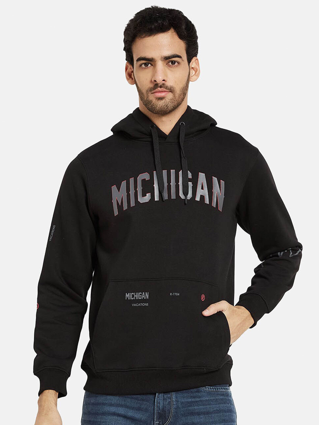 

Octave Typography Printed Hooded Fleece Pullover Sweatshirt, Black