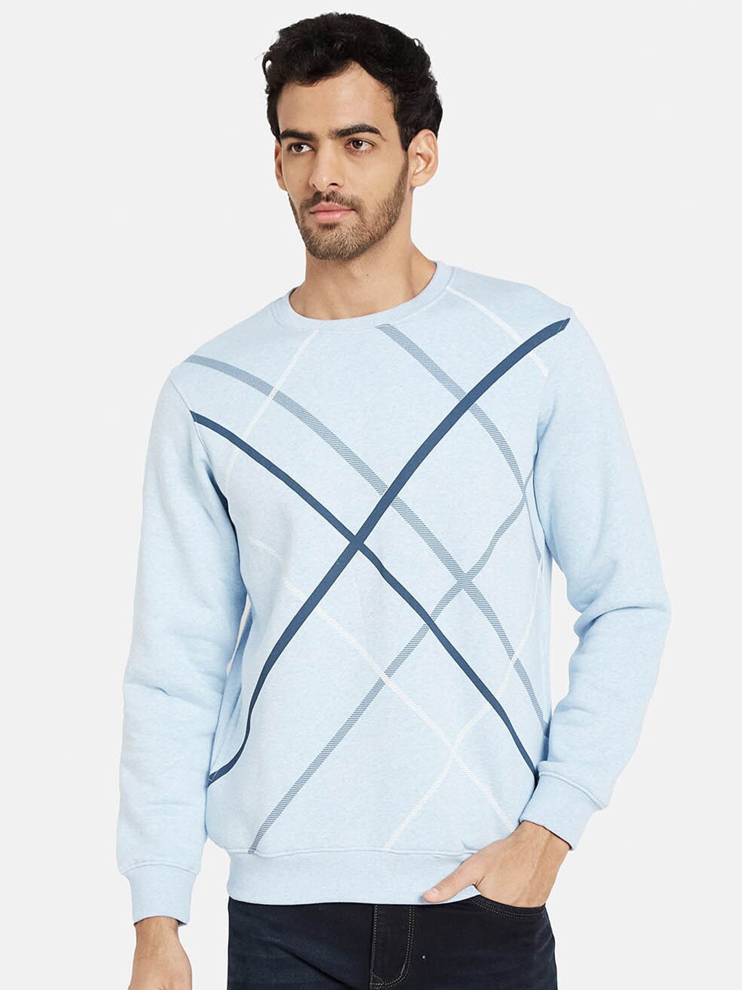 

Octave Geometric Printed Fleece Pullover, Blue