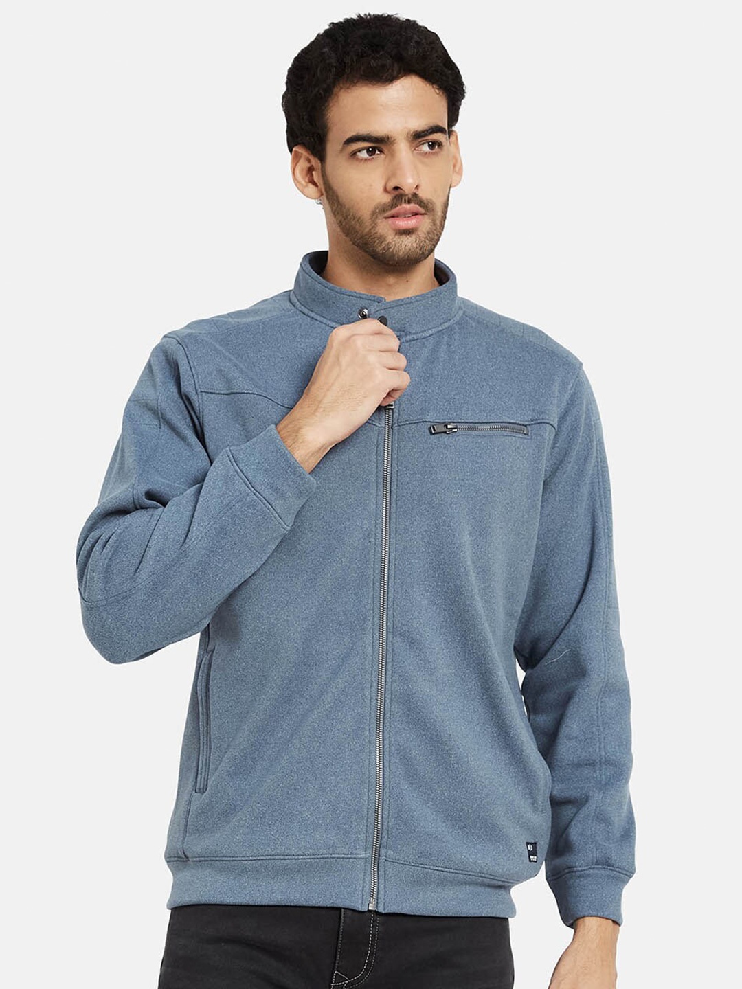 

Octave Mock Collar Front-Open Fleece Sweatshirt, Blue