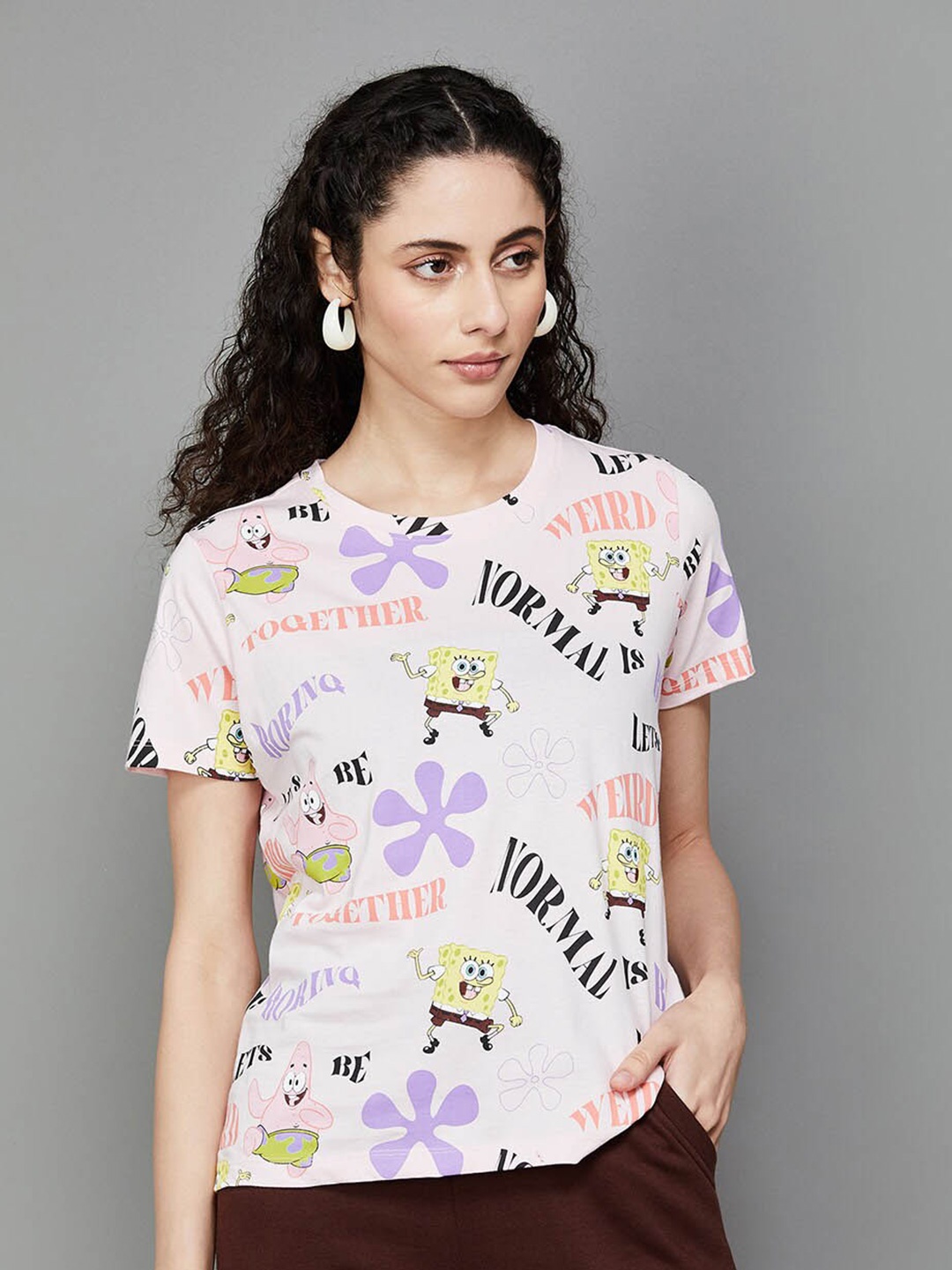 

Ginger by Lifestyle Typography Printed Pure Cotton T-shirt, Pink