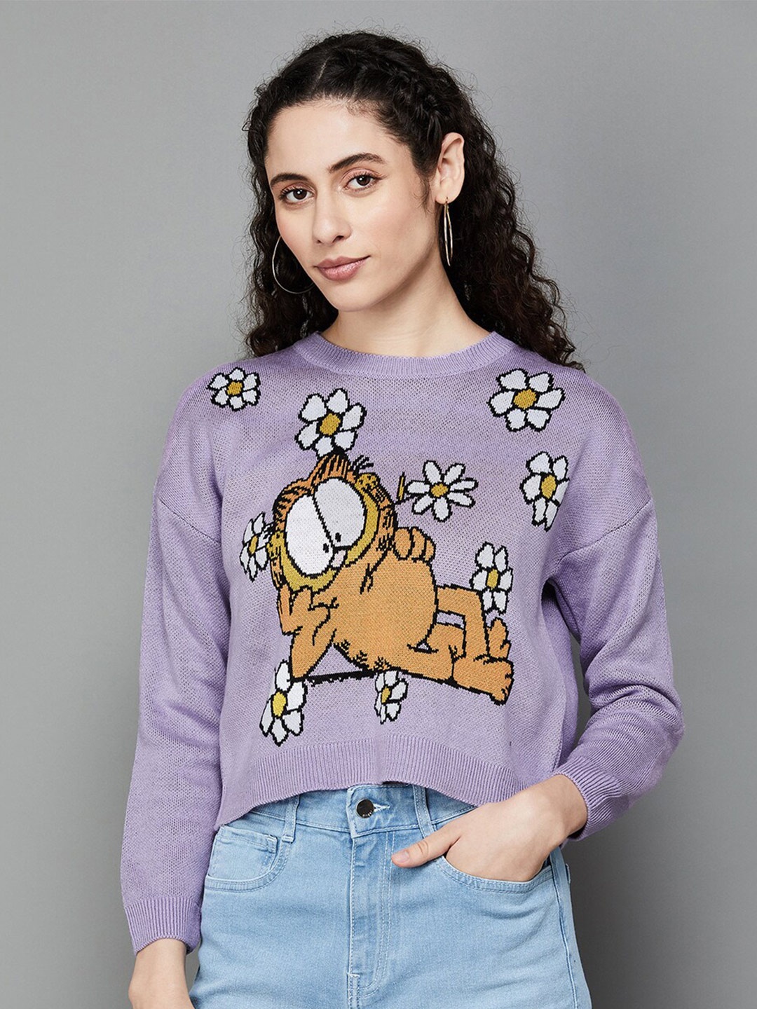

Ginger by Lifestyle Graphic Printed Acrylic Crop Sweatshirt, Purple