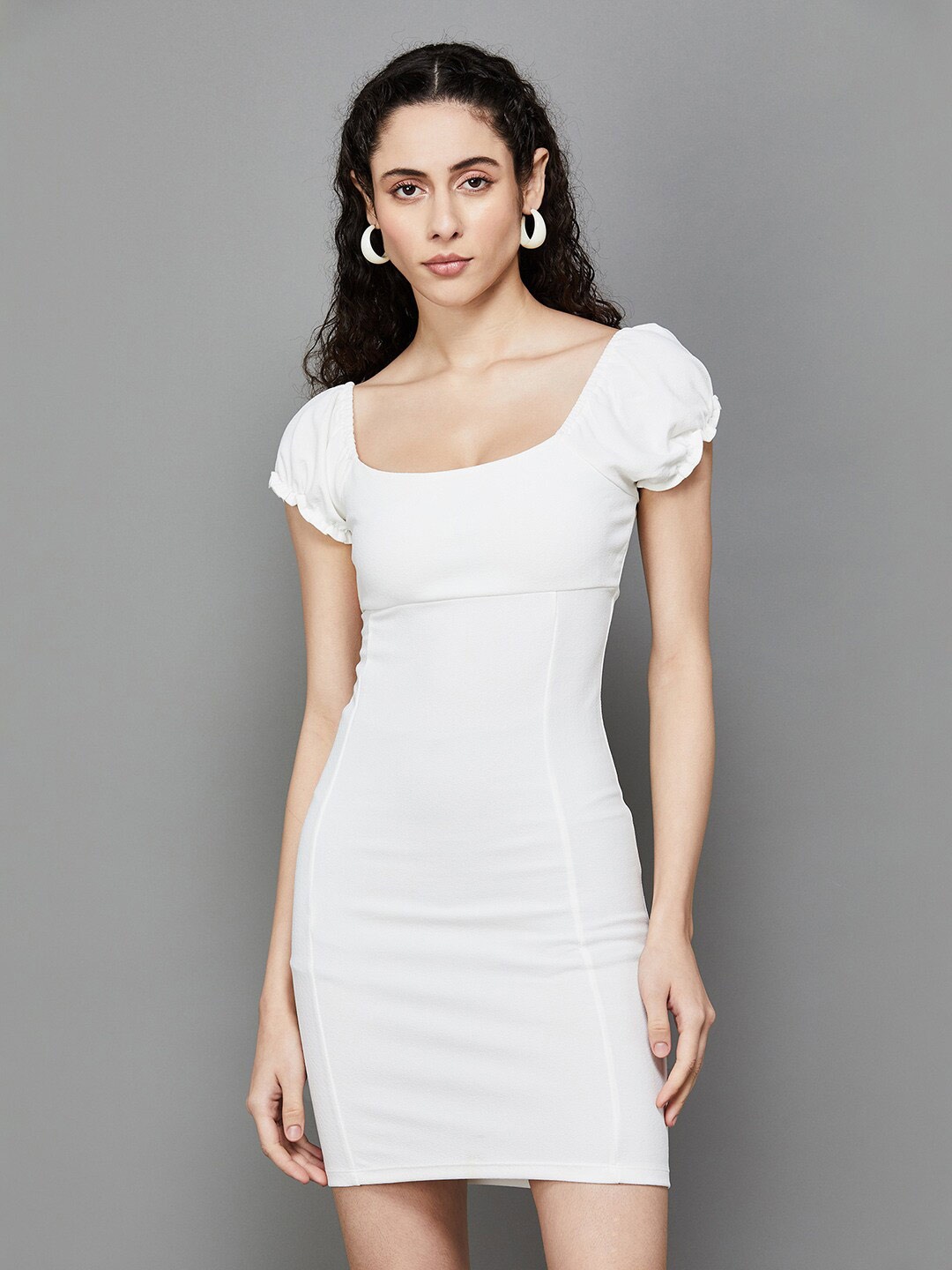 

Ginger by Lifestyle Square Neck Puff Sleeves Sheath Dress, White
