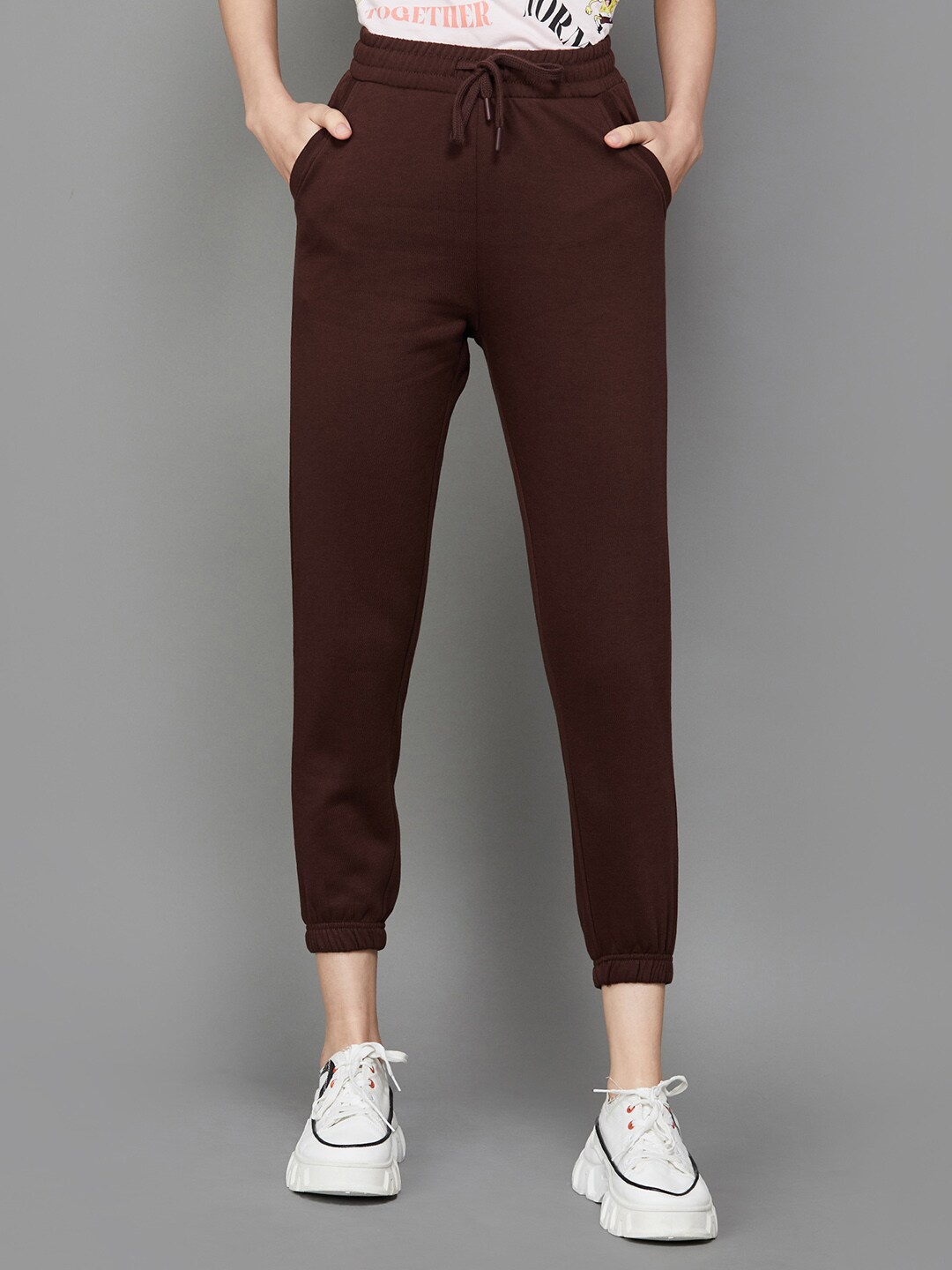 

Ginger by Lifestyle Women Mid-Rise Cotton Joggers, Brown