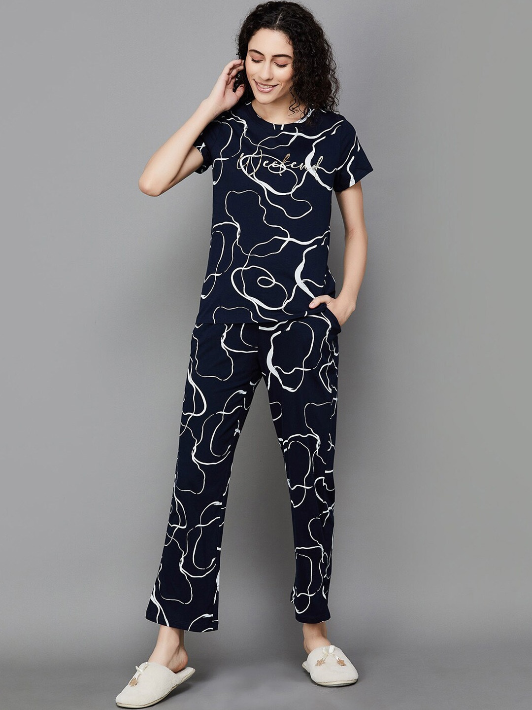 

Ginger by Lifestyle Abstract Printed Pure Cotton Night suit, Blue