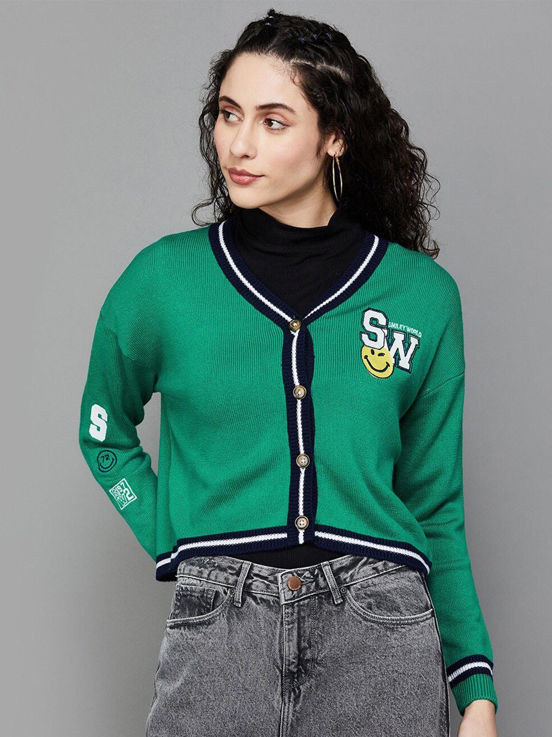 

SmileyWorld Typography Embroidered Acrylic Sweatshirt, Green