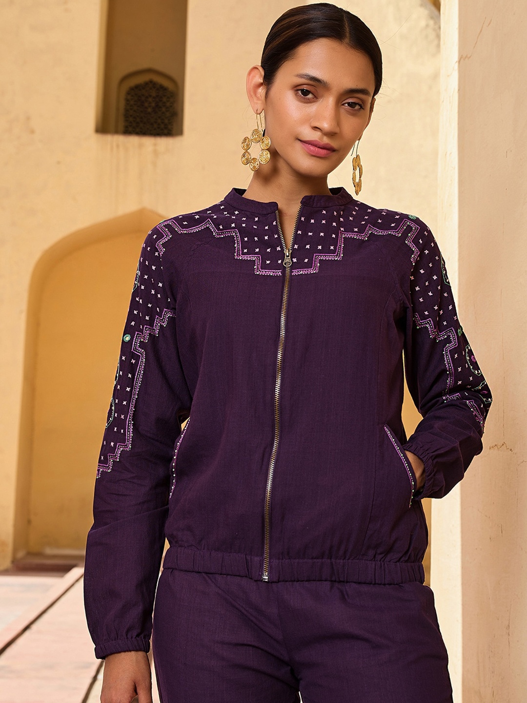 

OKHAI Cotton Bomber with Embroidered Jacket, Purple