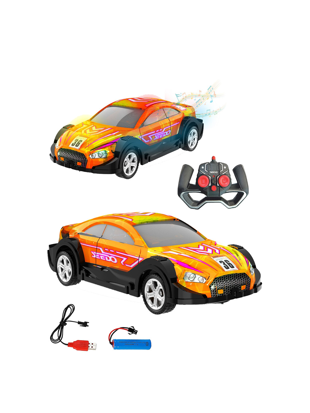 

WEMBLEY Kids Remote Control Rechargeable Car With Light & Music, Orange
