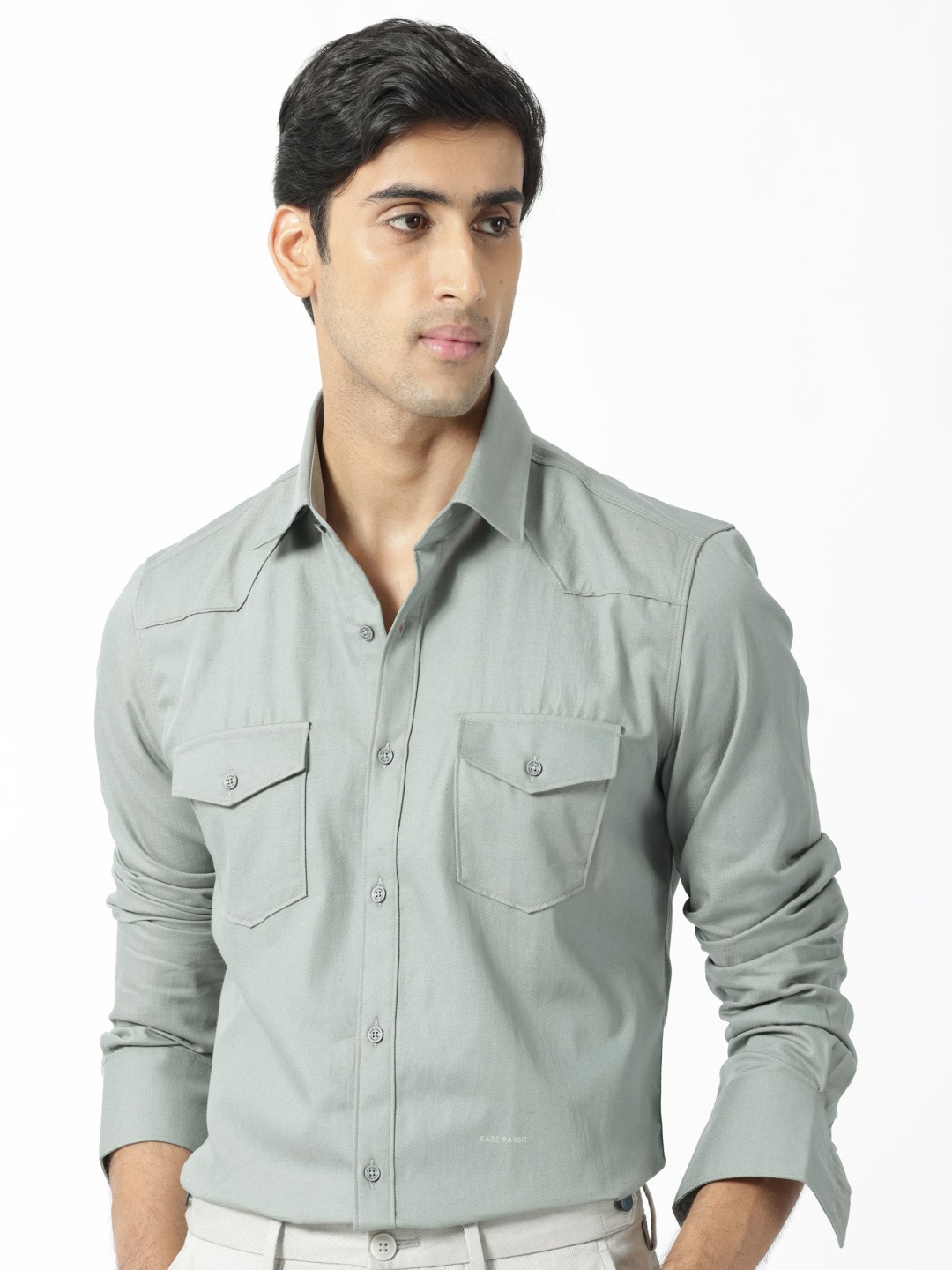 

RARE RABBIT Men Belia Slim Fit Spread Collar Cotton Shirt, Green