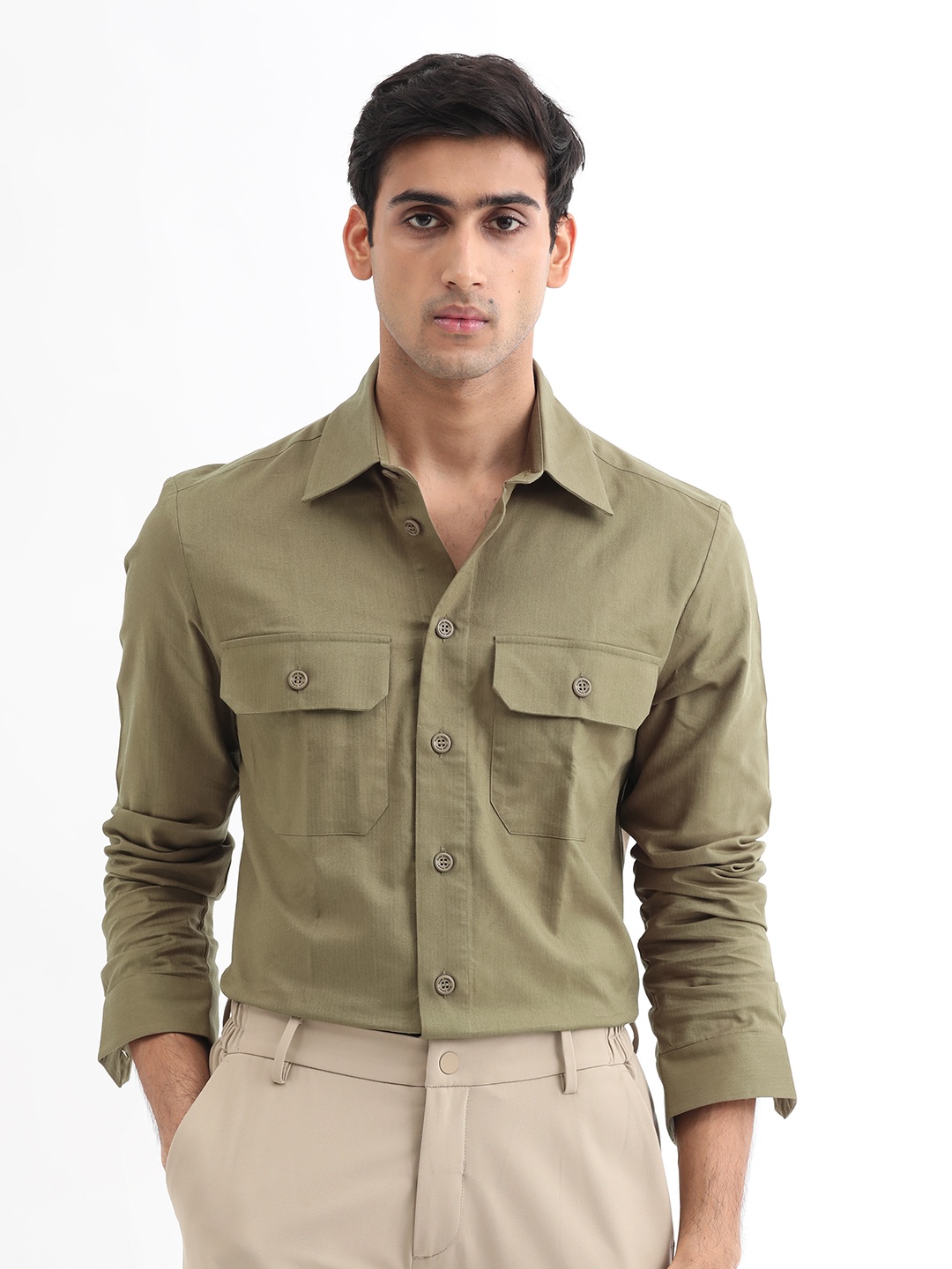 

RARE RABBIT Men Lampil Slim Fit Cotton Shirt, Olive