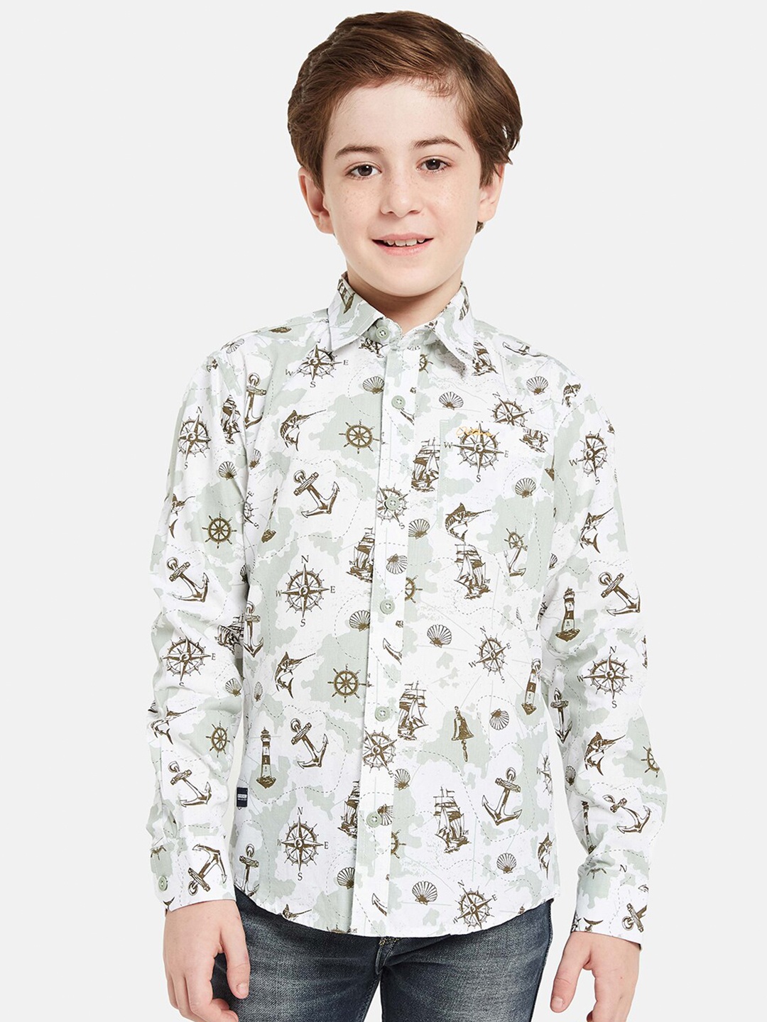 

Octave Boys Opaque Printed Casual Shirt, Olive