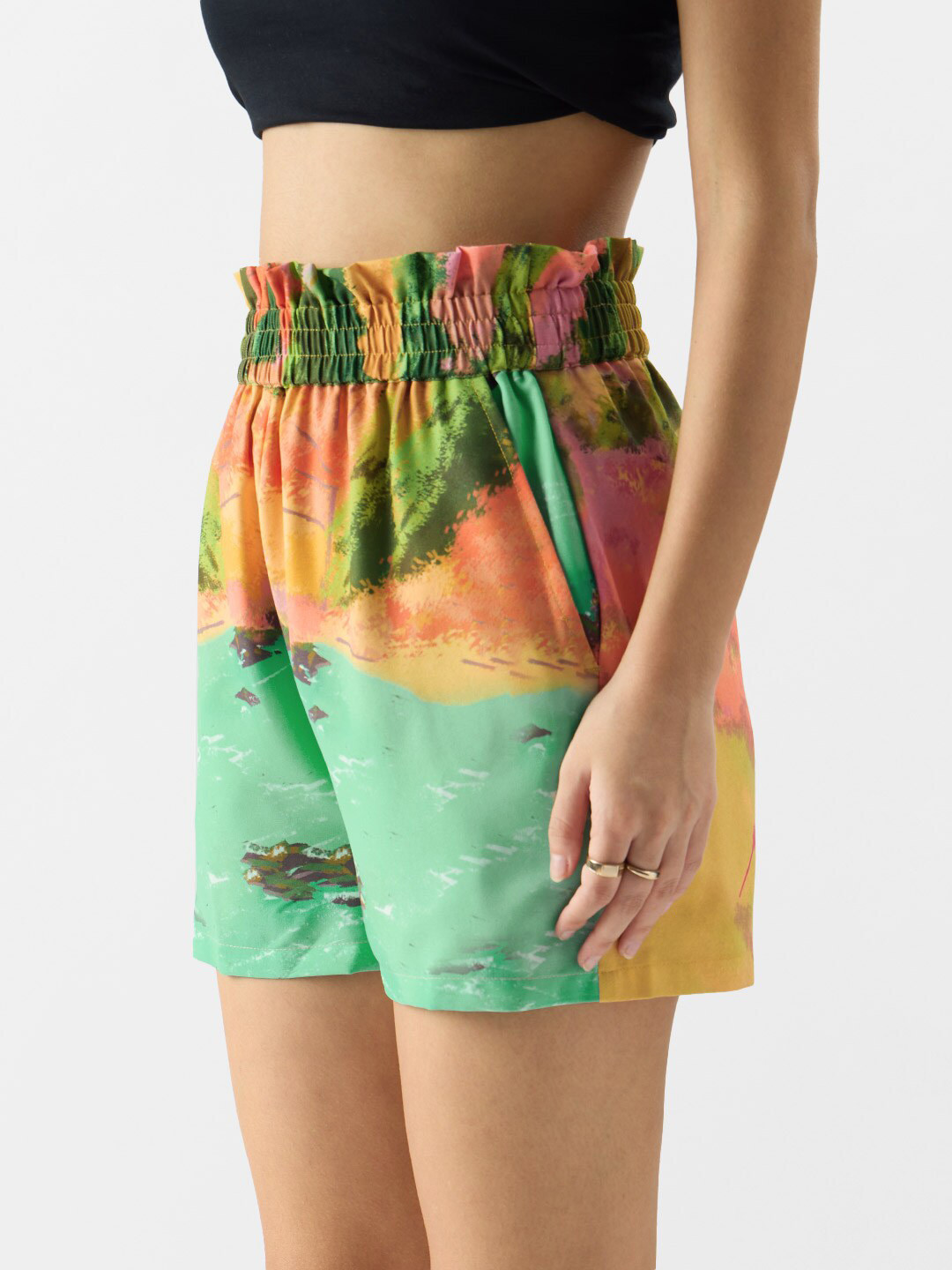 

The Souled Store Women Abstract Printed High-Rise Shorts, Green