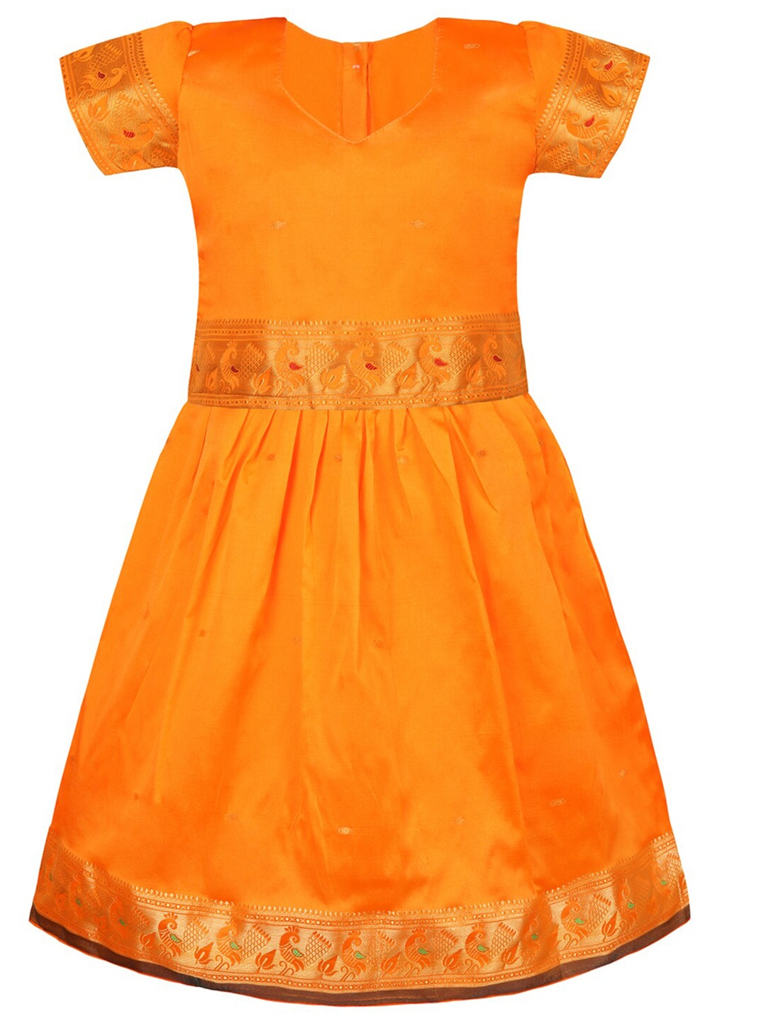 

Wish Karo Girls Woven Design Zari Ready to Wear Lehenga Choli, Orange